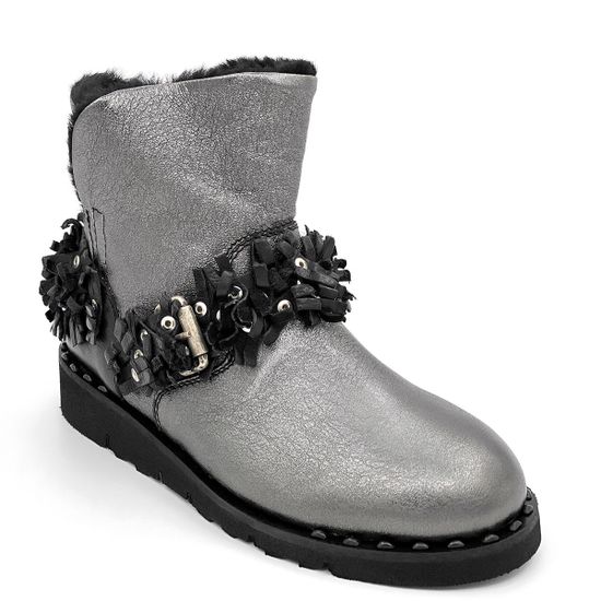 Ботинки Mimmu черно-серебряные кожаные МЕХ - фото 2, BOOTH2 MIM