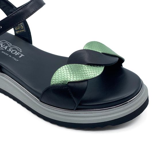 Босоножки Donna Soft кожаные черно-зеленые - фото 6, DS1808 DS NERO