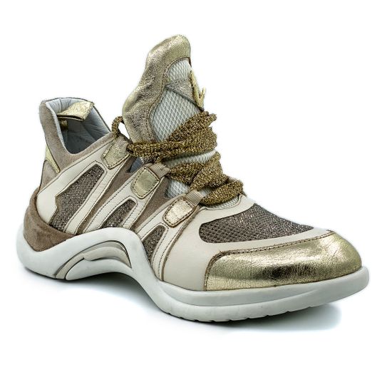 Кроссовки Lab Milano бежево-золотые кожаные - фото 2, 