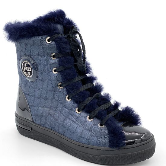Ботинки Giada Gabrielli синие кожаные МЕХ - фото 2, 