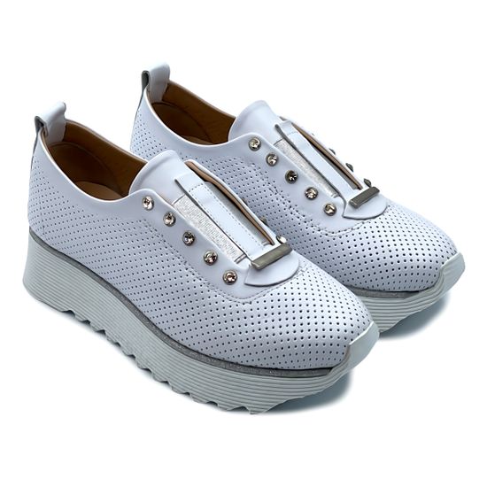 Кеды Lab Milano белые кожаные с перфорацией - фото 7, 