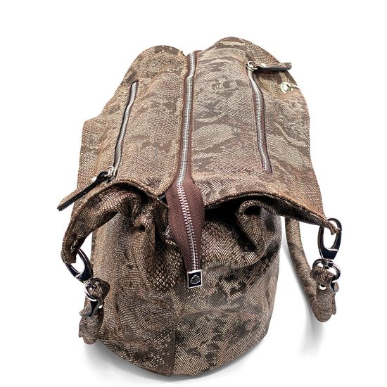 Сумка Di Gregorio коричнево-серебряная кожаная тиснение под питона - фото 4, 