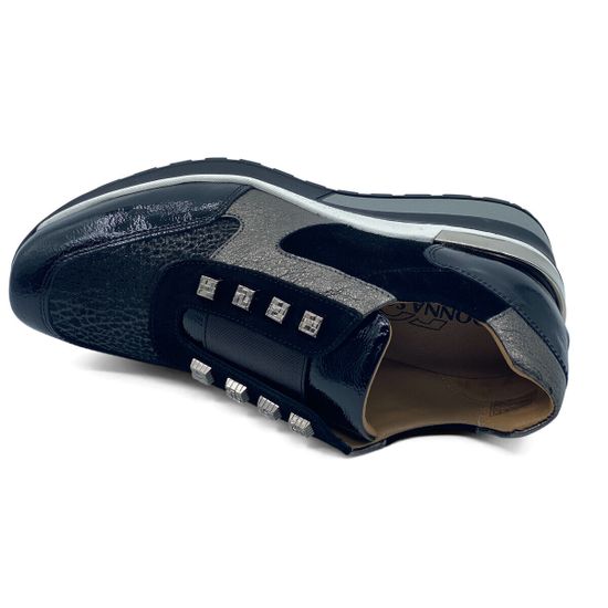 Кроссовки Donna Soft серебристо-черные кожаные - фото 5, 