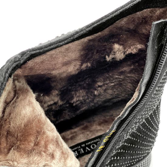 Ботинки Cover черные замшевые МЕХ украшены стразами - фото 7, 