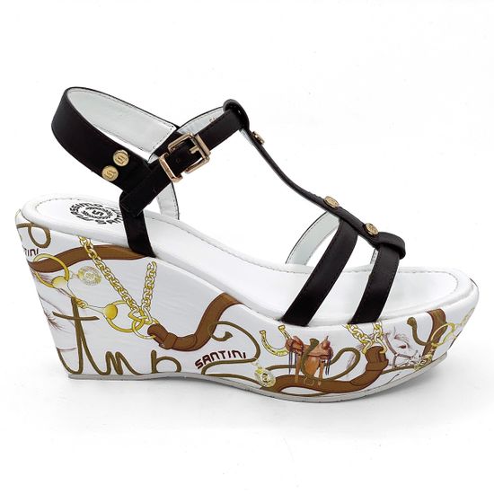 Босоножки Santini кожаные коричневые на танкетке - фото 1, 