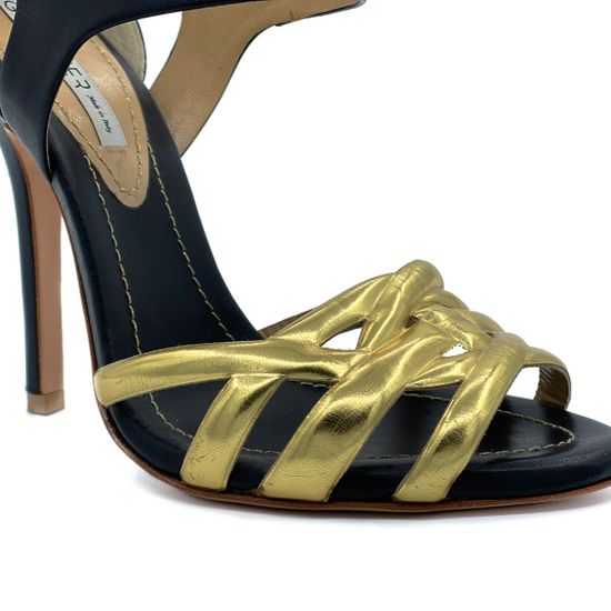 Босоножки Grey Mer черно-золотые кожаные - фото 6, 748110 GREY