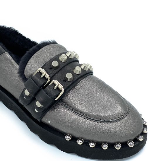 Полуботинки Mimmu серебряные кожаные МЕХ - фото 6, BEDJ2 MIM