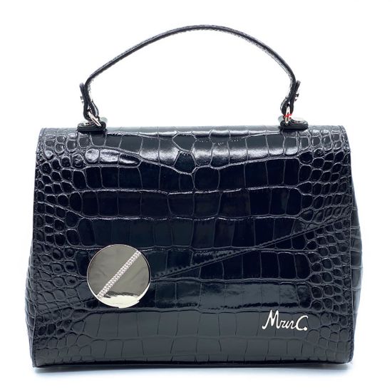 Сумка Marina Creazioni  черная кожаная тиснение под крокодила - фото 1, 
