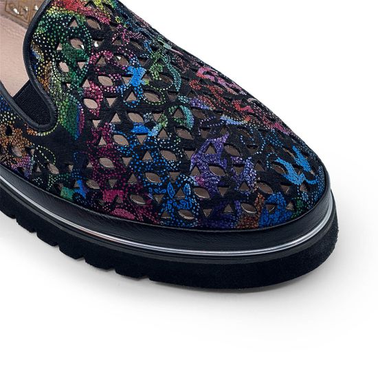 Слипоны Lab Milano кожаные перфорированные черные/мульти - фото 6, 