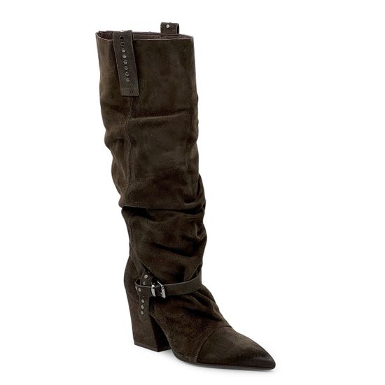 Полусапоги казаки MIMMU коричневые замшевые демисезонные - фото 2, M2726M13 MIM CASTAGNO