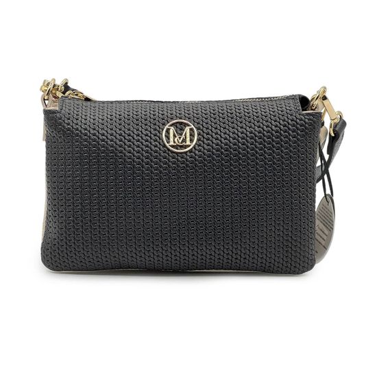 Сумка кросс-боди MOT-CLE кожаная черно-бежевая c "золотой" фурнитурой - фото 1, TRIS MOT NERO BEIGE