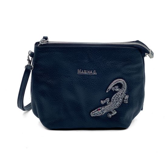 Сумка Marina Creazioni черная кожаная с ящеркой - фото 1, 