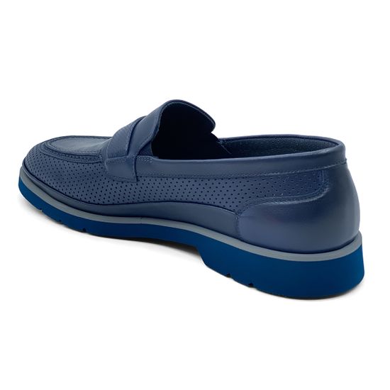 Лоферы GiamPieroNicola синие кожаные с перфорацией - фото 3, 