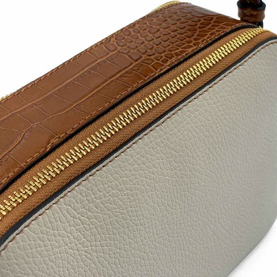 Сумка MOT CLE  кожаная бежевая/коричневая - фото 4, 