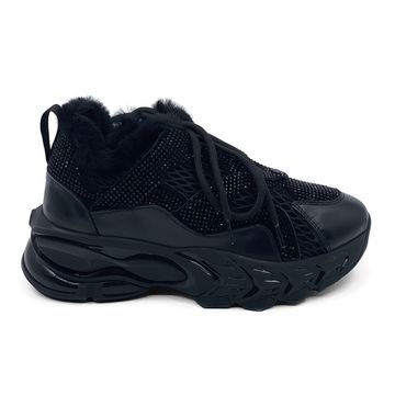 Кроссовки Nila Nila черные кожаные на меху - фото 1, ET119-006M NIL NERO