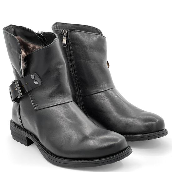 Ботинки Cover черные кожаные МЕХ - фото 7, 22007-2 COV