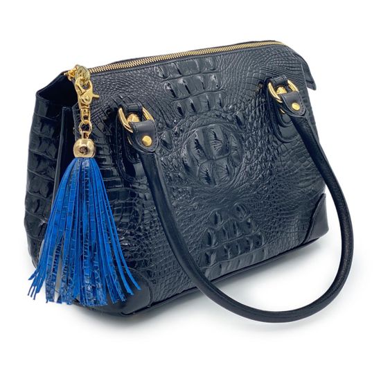 Сумка Marino Orlandi черная кожаная ламинированная крокодил - фото 2, 