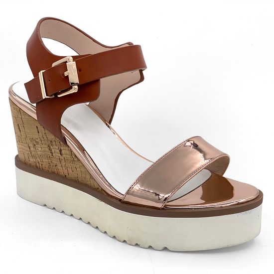 Босоножки Santini кожаные коричнево-золотые на танкетке - фото 2, 