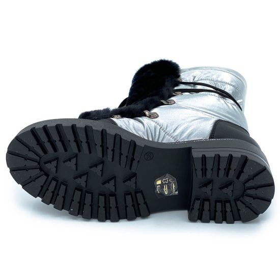 Ботинки Jeannot черно-серебряные МЕХ текстиль - фото 4, 70283(582) JN