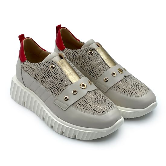 Кроссовки Mot-Cle кожаные бежевые с красным - фото 7, MOT2512 MOT