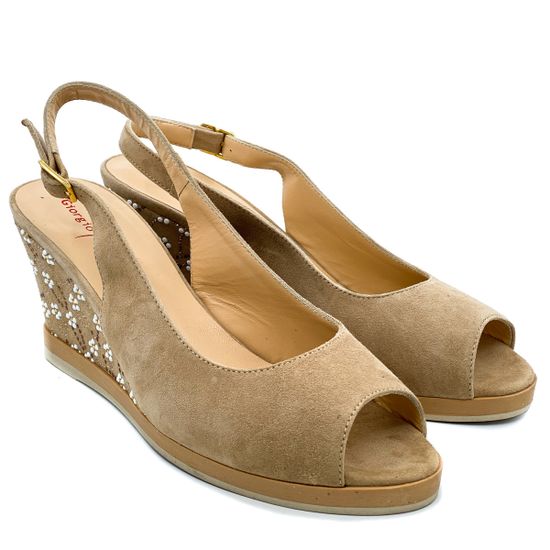 Босоножки Giorgio Piergentili бежевые замшевые со стразами - фото 7, 