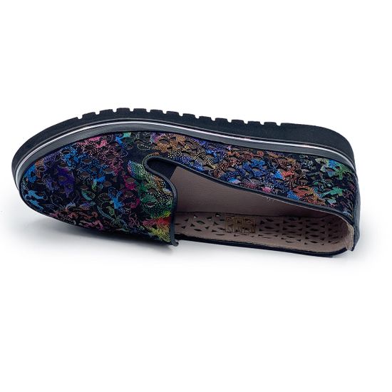 Слипоны Lab Milano кожаные перфорированные черные/мульти - фото 5, 