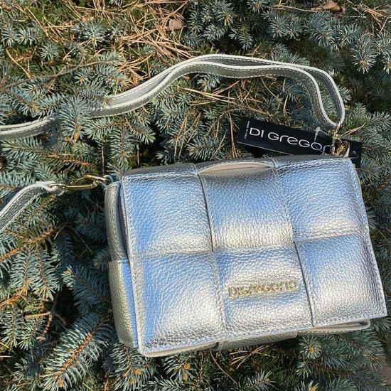 Сумка Di Gregorio серебряная кожаная - фото 7, 