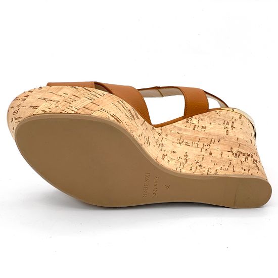 Босоножки Renzi коричневые кожаные на пробковой танкетке - фото 4, 521002 RZ