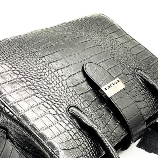 Сумка Di Gregorio черная кожаная тиснение под крокодила - фото 5, 