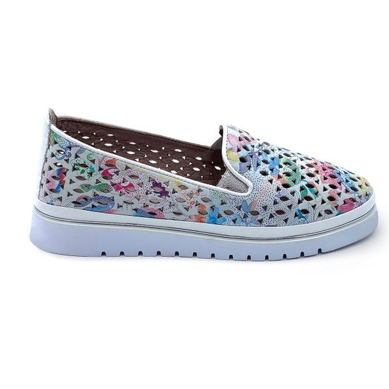 Слипоны Lab Milano кожаные перфорированные белые/мульти - фото 1, 