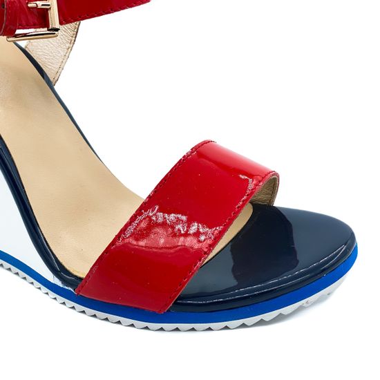 Босоножки Cover бело-сине-красные из лакированной кожи - фото 6, 