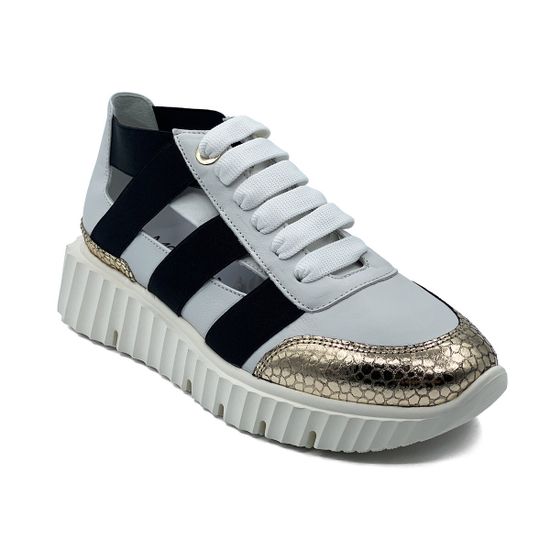 Кроссовки летние Donna Soft кожаные черные/золотые/белые - фото 2, 