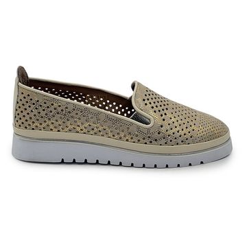 Слипоны Lab Milano бежево-золотистые кожаные с перфорацией - фото 1, 0860129 LAB BEIGE ORO