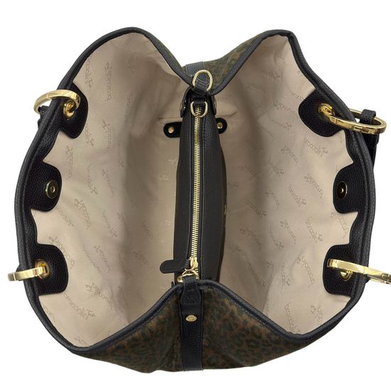 Сумка Braccialini черная/коричневая кожаная принт "леопард" - фото 6, B18570 P42 BRA