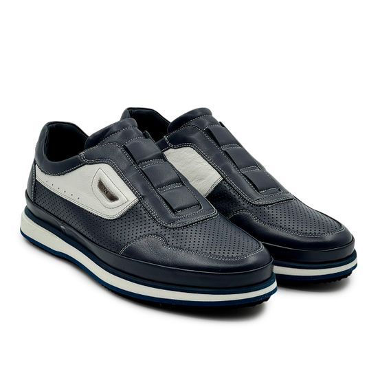 Кроссовки Giampieronicola синие/белые кожаные перфорированные - фото 8, F338167 GPN BLU BIANCO