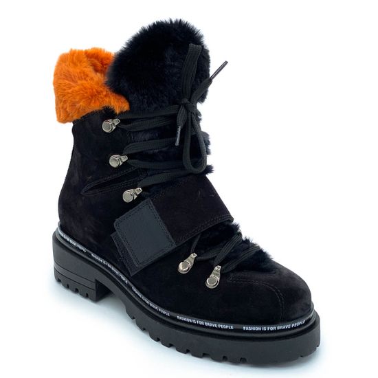 Ботинки Jeannot черно-рыжие замшевые МЕХ - фото 2, 70282(024) JN