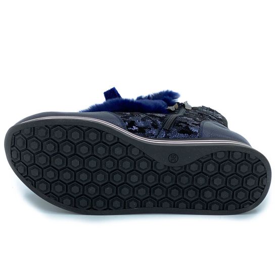 Ботинки Marzetti синие кожаные МЕХ - фото 4, 