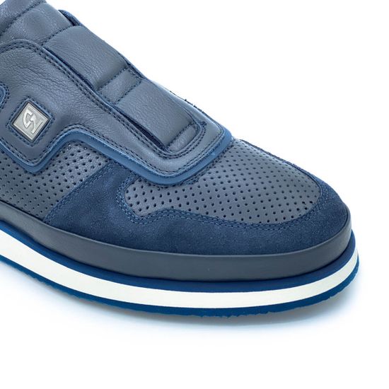 Кроссовки Giampieronicola синие комбинация кожи и нубука - фото 6, 