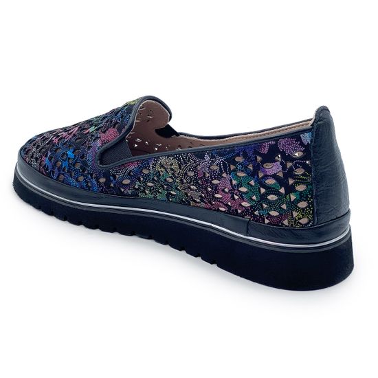 Слипоны Lab Milano кожаные перфорированные черные/мульти - фото 3, 