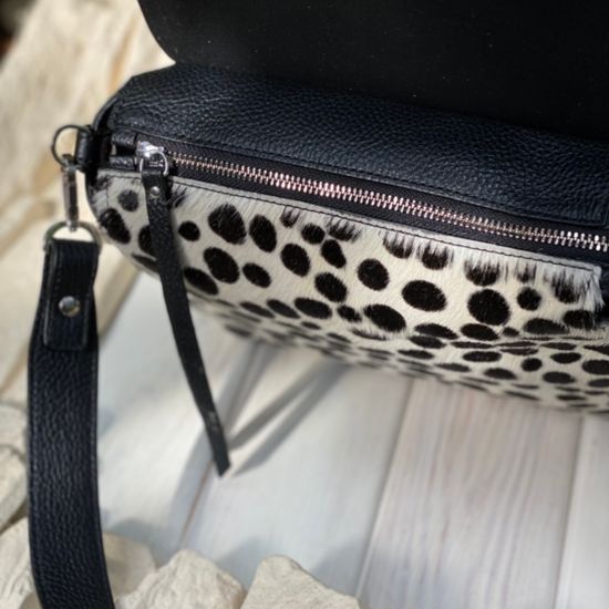 Сумка Ripani черно-белая комбинация кожи и меха пони - фото 10, 