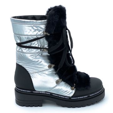 Ботинки Jeannot черно-серебряные МЕХ текстиль - фото 1, 70283(582) JN