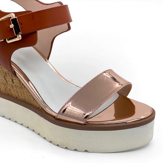 Босоножки Santini кожаные коричнево-золотые на танкетке - фото 5, 