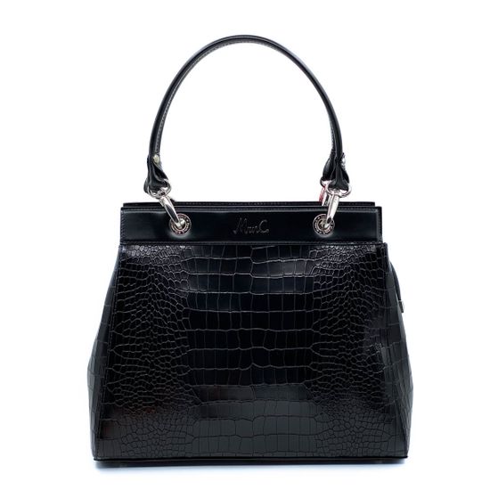 Сумка Marina Creazioni черная кожаная тиснение под крокодила - фото 1, 