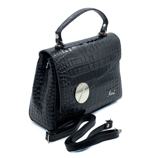 Сумка Marina Creazioni  черная кожаная тиснение под крокодила - фото 2, 
