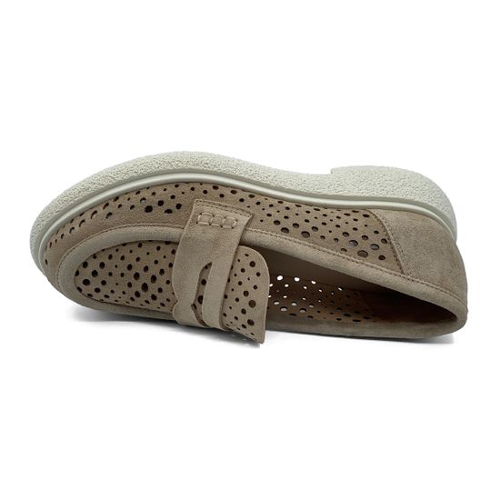 Лоферы летние MIMMU замшевые бежевые с крупной перфорацией - фото 5, E303E9 MIM NUDE