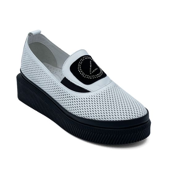 Слипоны Lab Milano белые кожаные с перфорацией - фото 2, 