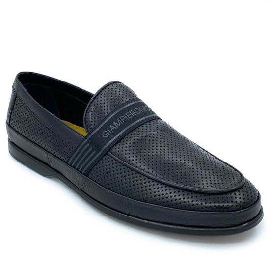 Слипоны Giampieronicola черные кожаные со сквозной перфорацией - фото 2, 