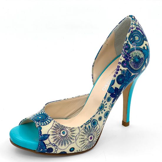 Туфли Rosso&amp;Nero лакированные расписные голубого цвета с открытым мыском - фото 2, 3660 RN