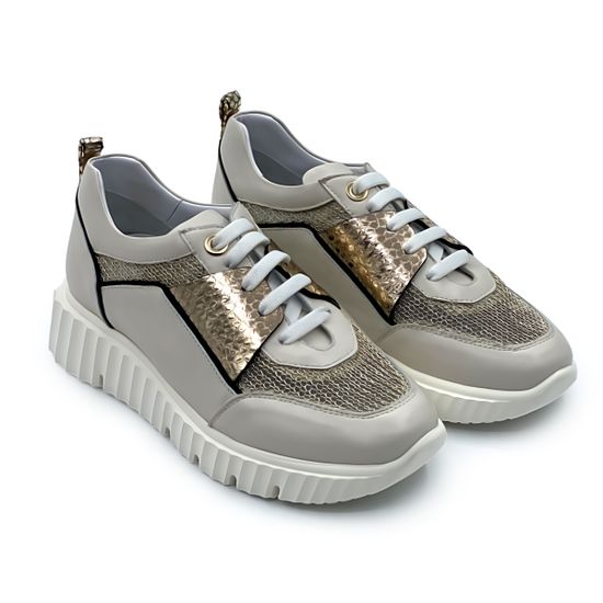 Кроссовки Mot-Cle кожаные бежевые серебром - фото 7, MOT2682 MOT
