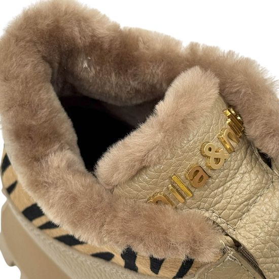 Кроссовки NILA&amp;NILA бежевые кожаные на меху &quot;зебра&quot; - фото 7, NO9009M NIL BEIGE